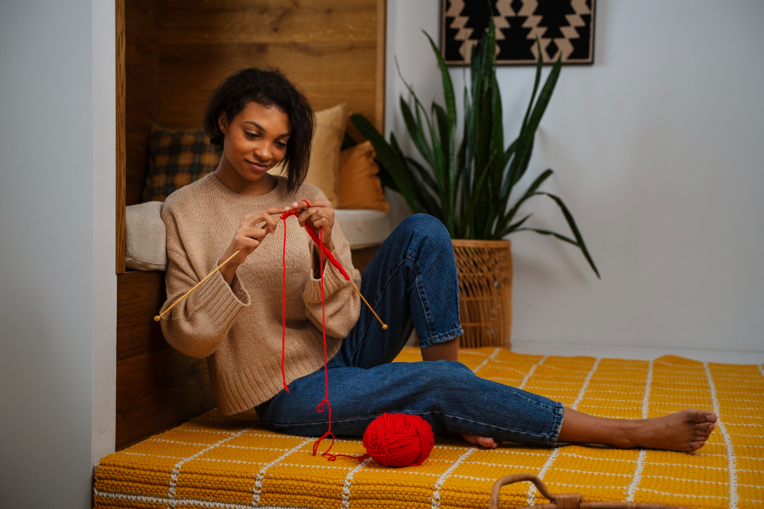 Hobbies and Mental Health 1 woman knitting to reduce stress through hobbies and mental health activities